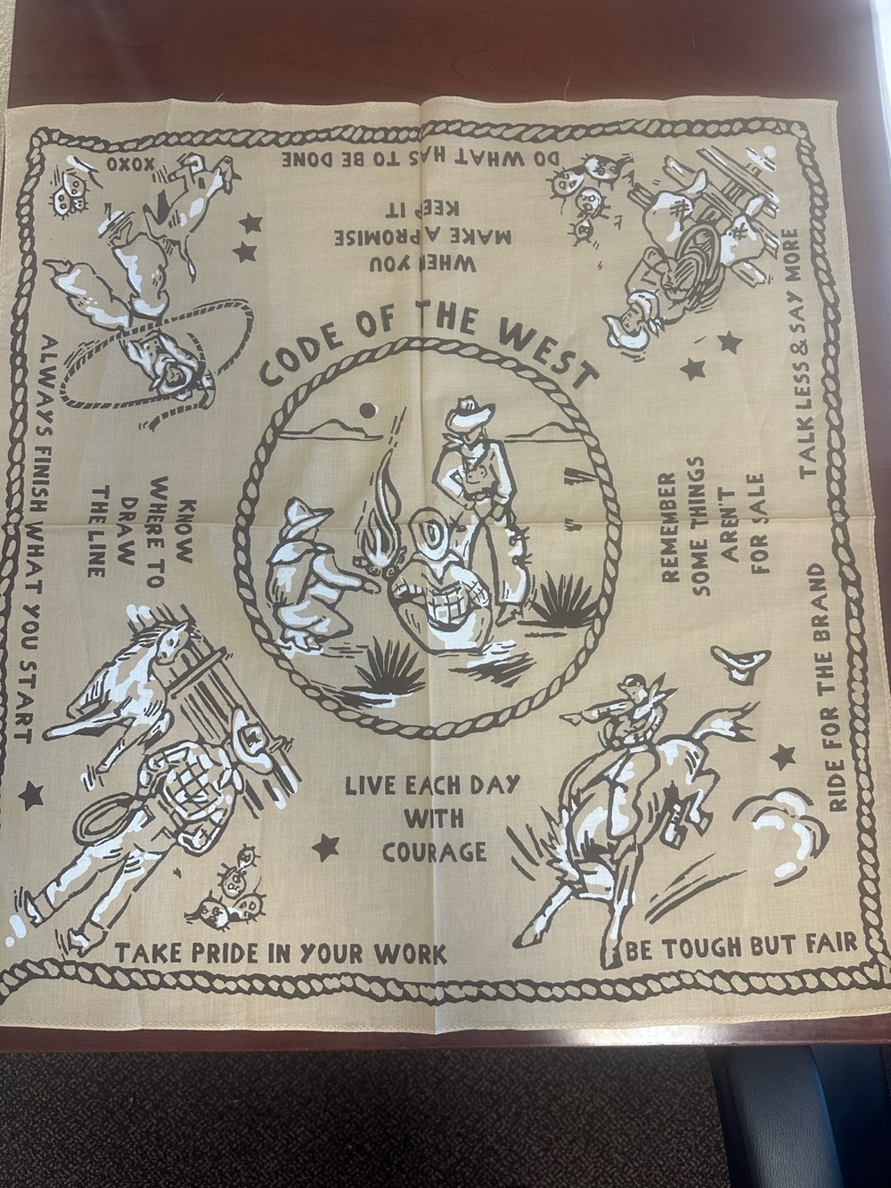 XOXO Beige & Brown 'Code of the West' Western Bandana Scarf